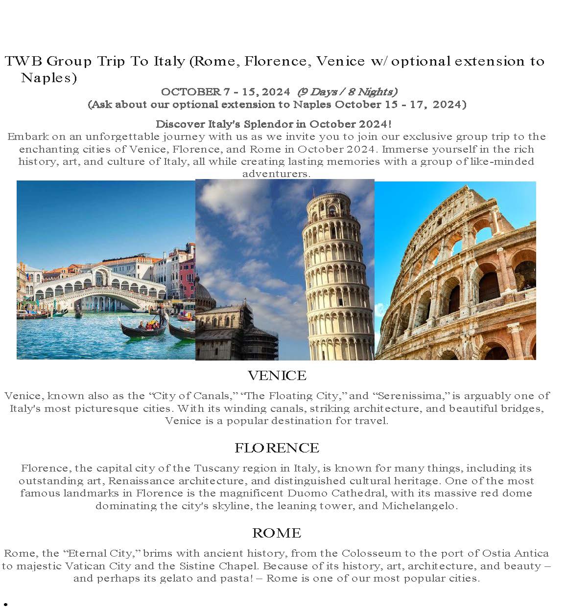 TWB Group Trip To Italy